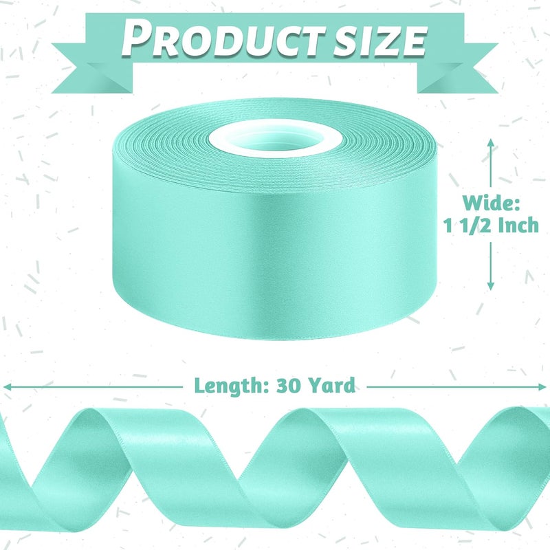 Fullive Mint Blue Ribbon for Gift Wrapping, 1 1/2 Inch 30Yards Ribbons for Crafts, Polyester Solid Satin Ribbon for Flower Bouquet Easter Birthday Christmas Decorations Floral Arrangements DIY Bows - Image 2